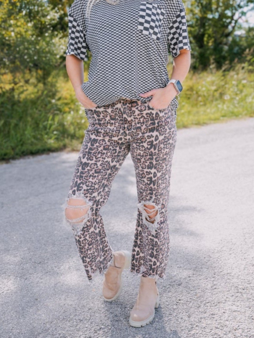 Hear Me Roar Leopard Print Cropped Distressed Women’s Jeans (16-18)